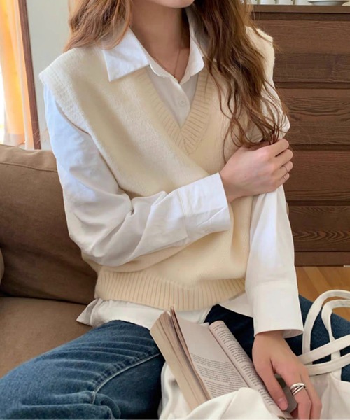 ROOPTOKYO（ループトウキョウ）の「▲Ｖ Neck Slit Knit Vest / ブイネック スリット ニットベスト（ベスト・メンズ・ブラック/グレー/レッド/イエロー/ライトベージュ・S/M）」の10枚目の写真