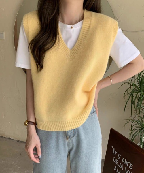 ROOPTOKYO（ループトウキョウ）の「▲Ｖ Neck Slit Knit Vest / ブイネック スリット ニットベスト（ベスト・メンズ・ブラック/グレー/レッド/イエロー/ライトベージュ・S/M）」の13枚目の写真