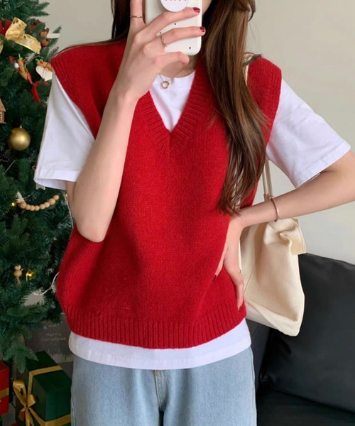 ROOPTOKYO（ループトウキョウ）の「▲Ｖ Neck Slit Knit Vest / ブイネック スリット ニットベスト（ベスト・メンズ・ブラック/グレー/レッド/イエロー/ライトベージュ・S/M）」の14枚目の写真