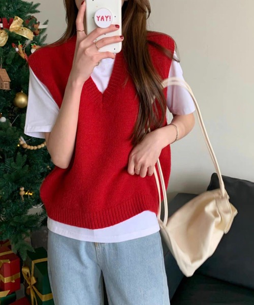 ROOPTOKYO（ループトウキョウ）の「▲Ｖ Neck Slit Knit Vest / ブイネック スリット ニットベスト（ベスト・メンズ・ブラック/グレー/レッド/イエロー/ライトベージュ・S/M）」の15枚目の写真