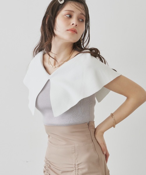 VIOLETTA（ヴィオレッタ）の「ノースリーブビッグカラーニットトップス