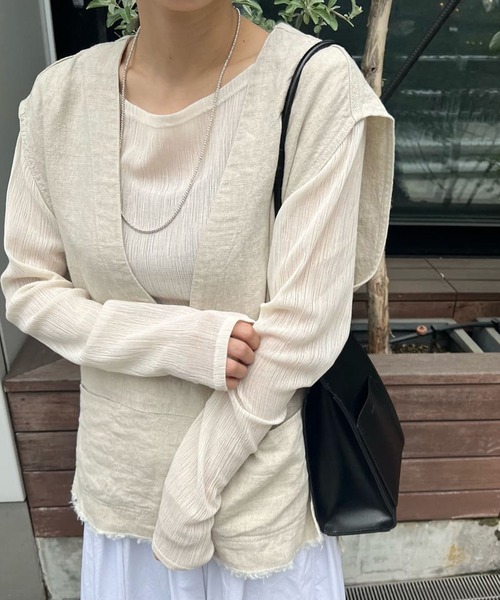 SHENERY（シーナリー）の「シアークレープブルーゼヘムロンTee（Tシャツ/カットソー・レディース・ブラック/オフホワイト・FREE）」の4枚目の写真