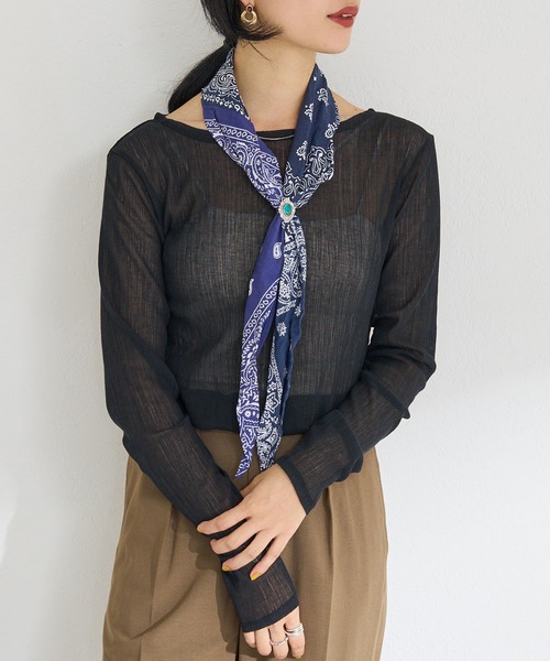 SHENERY（シーナリー）の「シアークレープブルーゼヘムロンTee（Tシャツ/カットソー・レディース・ブラック/オフホワイト・FREE）」の5枚目の写真