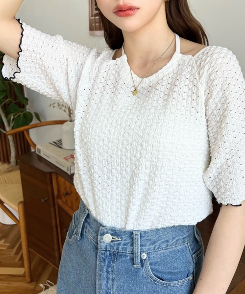 moment+（モーメントプラス）の「ポコポコジャガードアメスリ半袖プル