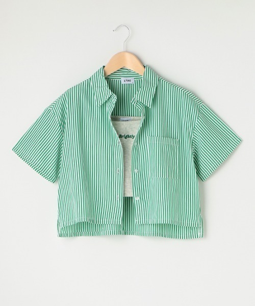 LOVETOXIC（ラブトキシック）の「【LTXC】半袖ストライプシャツインナーSET（シャツ/ブラウス・キッズ・ブラック/サックスブルー/グリーン/ブルー・S/M/L）」の3枚目の写真