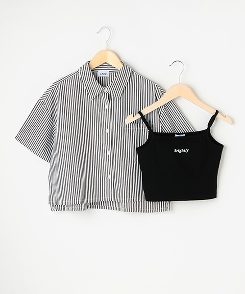 LOVETOXIC（ラブトキシック）の「【LTXC】半袖ストライプシャツインナーSET（シャツ/ブラウス・キッズ・ブラック/サックスブルー/グリーン/ブルー・S/M/L）」の8枚目の写真