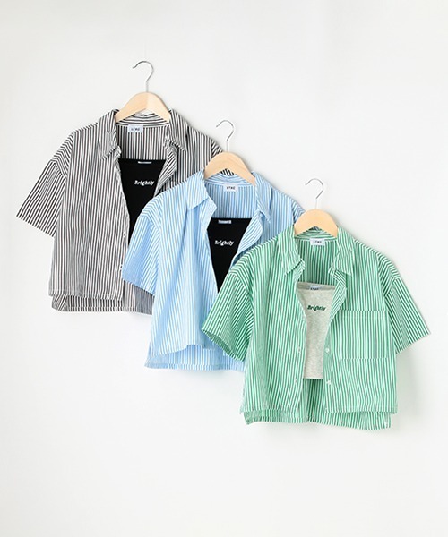 LOVETOXIC（ラブトキシック）の「【LTXC】半袖ストライプシャツインナーSET（シャツ/ブラウス・キッズ・ブラック/サックスブルー/グリーン/ブルー・S/M/L）」の19枚目の写真