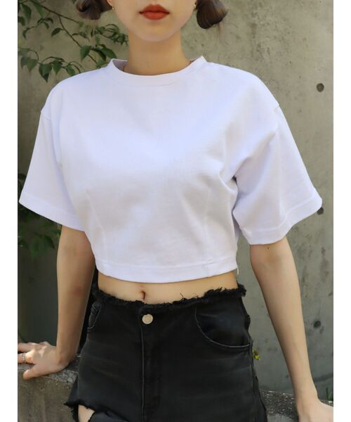 EVRIS(エヴリス)の「ヘビーウェイトショートTシャツ(Tシャツ/カットソー・レディース・ブルー/ホワイト/ブラック・FREE)」の4枚目の写真