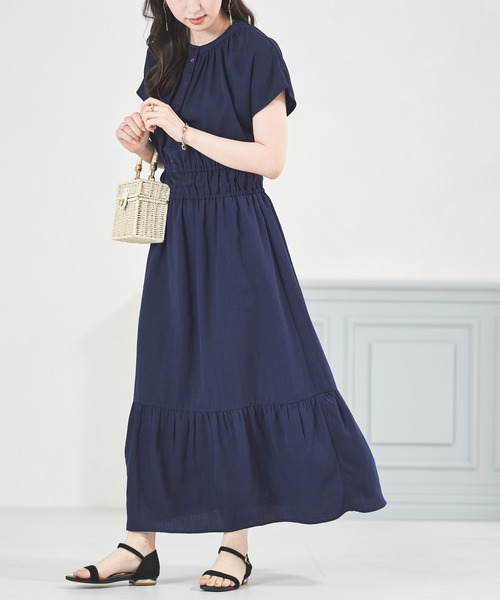 acro（アクロ）の「■Wフロントフレンチスリーブワンピース/AC3509（ワンピース・レディース・グリーン/アイボリー/ブラウン/ネイビー・ﾌﾘ-）」の4枚目の写真