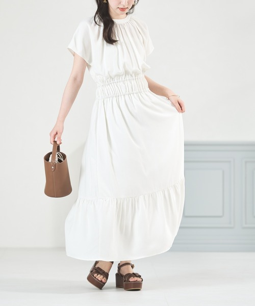 acro（アクロ）の「■Wフロントフレンチスリーブワンピース/AC3509（ワンピース・レディース・グリーン/アイボリー/ブラウン/ネイビー・ﾌﾘ-）」の2枚目の写真