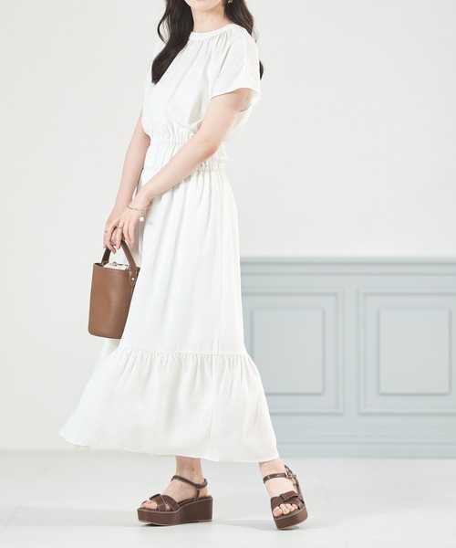 acro（アクロ）の「■Wフロントフレンチスリーブワンピース/AC3509（ワンピース・レディース・グリーン/アイボリー/ブラウン/ネイビー・ﾌﾘ-）」の5枚目の写真