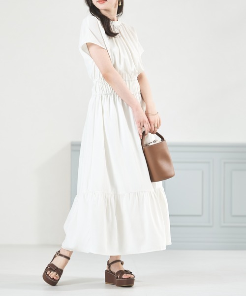 acro（アクロ）の「■Wフロントフレンチスリーブワンピース/AC3509（ワンピース・レディース・グリーン/アイボリー/ブラウン/ネイビー・ﾌﾘ-）」の6枚目の写真