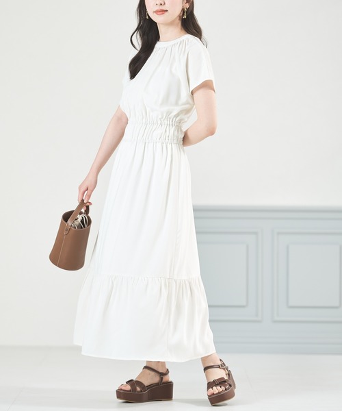 acro（アクロ）の「■Wフロントフレンチスリーブワンピース/AC3509（ワンピース・レディース・グリーン/アイボリー/ブラウン/ネイビー・ﾌﾘ-）」の7枚目の写真