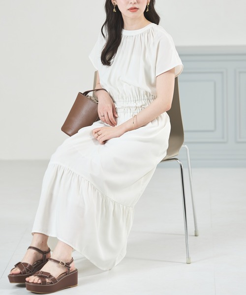 acro（アクロ）の「■Wフロントフレンチスリーブワンピース/AC3509（ワンピース・レディース・グリーン/アイボリー/ブラウン/ネイビー・ﾌﾘ-）」の9枚目の写真