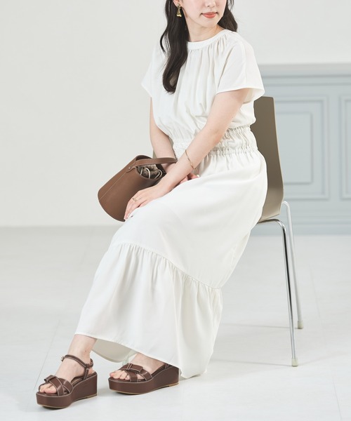 acro（アクロ）の「■Wフロントフレンチスリーブワンピース/AC3509（ワンピース・レディース・グリーン/アイボリー/ブラウン/ネイビー・ﾌﾘ-）」の10枚目の写真