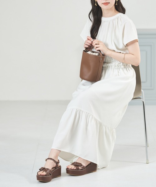 acro（アクロ）の「■Wフロントフレンチスリーブワンピース/AC3509（ワンピース・レディース・グリーン/アイボリー/ブラウン/ネイビー・ﾌﾘ-）」の11枚目の写真