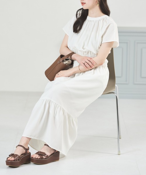 acro（アクロ）の「■Wフロントフレンチスリーブワンピース/AC3509（ワンピース・レディース・グリーン/アイボリー/ブラウン/ネイビー・ﾌﾘ-）」の12枚目の写真