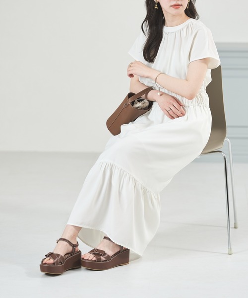 acro（アクロ）の「■Wフロントフレンチスリーブワンピース/AC3509（ワンピース・レディース・グリーン/アイボリー/ブラウン/ネイビー・ﾌﾘ-）」の13枚目の写真