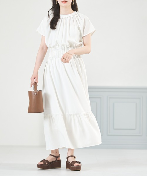 acro（アクロ）の「■Wフロントフレンチスリーブワンピース/AC3509（ワンピース・レディース・グリーン/アイボリー/ブラウン/ネイビー・ﾌﾘ-）」の15枚目の写真