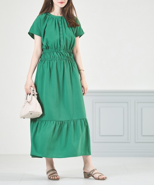 acro（アクロ）の「■Wフロントフレンチスリーブワンピース/AC3509（ワンピース・レディース・グリーン/アイボリー/ブラウン/ネイビー・ﾌﾘ-）」の20枚目の写真