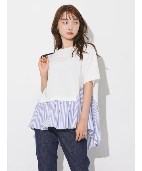 AMERICAN HOLIC（アメリカンホリック）の「異素材ドッキングストライププルオーバー（Tシャツ/カットソー・レディース・ブラック/ネイビー/オフホワイト・L/M）」の7枚目の写真