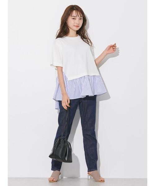 AMERICAN HOLIC（アメリカンホリック）の「異素材ドッキングストライププルオーバー（Tシャツ/カットソー・レディース・ブラック/ネイビー/オフホワイト・L/M）」の10枚目の写真