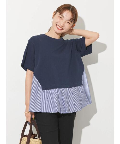AMERICAN HOLIC（アメリカンホリック）の「異素材ドッキングストライププルオーバー（Tシャツ/カットソー・レディース・ブラック/ネイビー/オフホワイト・L/M）」の13枚目の写真