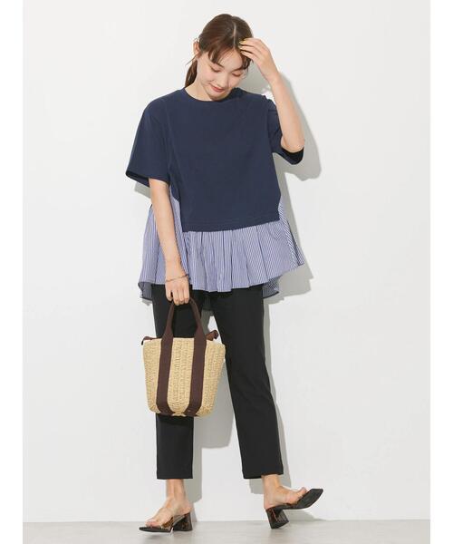 AMERICAN HOLIC（アメリカンホリック）の「異素材ドッキングストライププルオーバー（Tシャツ/カットソー・レディース・ブラック/ネイビー/オフホワイト・L/M）」の16枚目の写真