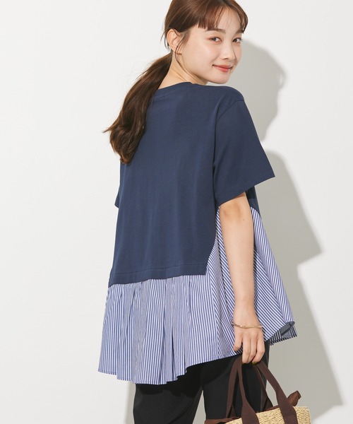 AMERICAN HOLIC（アメリカンホリック）の「異素材ドッキングストライププルオーバー（Tシャツ/カットソー・レディース・ブラック/ネイビー/オフホワイト・L/M）」の3枚目の写真