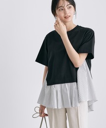 異素材ドッキングストライププルオーバー