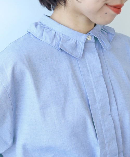PAR ICI(パーリッシィ)の「グランジウォッシュ 衿先フリルタックブラウス(シャツ/ブラウス・レディース・ネイビー/ホワイト/サックスブルー/ブルー系その他/アイボリー/ブラック系その他/ピンク/ベージュ系その他/ブルー系その他2・FREE)」の8枚目の写真