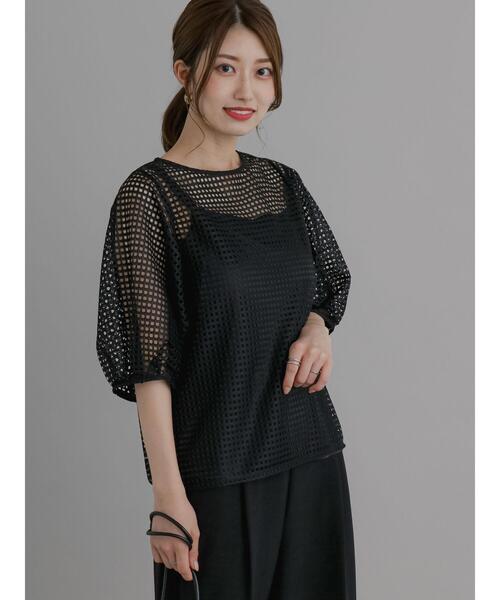 Te chichi(テチチ)の「メッシュレースブラウス(シャツ/ブラウス・レディース・ブラック/ブラウン/オフホワイト・F)」の2枚目の写真