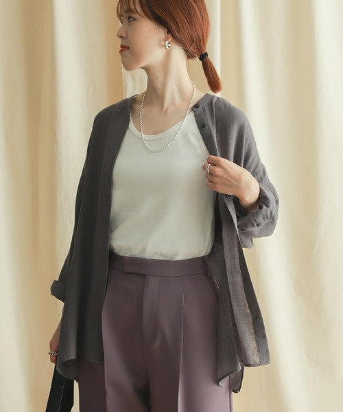 URBAN RESEARCH DOORS（アーバンリサーチドアーズ）の「ダブルガーゼバンドカラーシャツ（シャツ/ブラウス・レディース・チャコールグレー/ベージュ/ブルー・MEDIUM）」の17枚目の写真