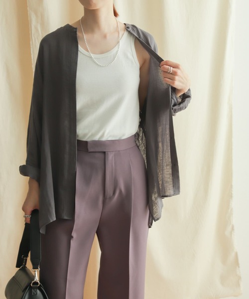 URBAN RESEARCH DOORS（アーバンリサーチドアーズ）の「ダブルガーゼバンドカラーシャツ（シャツ/ブラウス・レディース・チャコールグレー/ベージュ/ブルー・MEDIUM）」の18枚目の写真