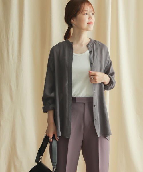 URBAN RESEARCH DOORS（アーバンリサーチドアーズ）の「ダブルガーゼバンドカラーシャツ（シャツ/ブラウス・レディース・チャコールグレー/ベージュ/ブルー・MEDIUM）」の19枚目の写真