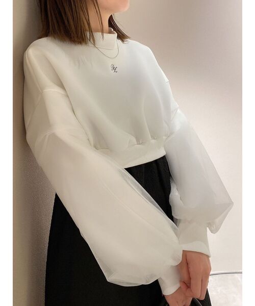 dazzlin（ダズリン）の「チュールスリーブロゴプルオーバー（Tシャツ/カットソー・レディース・チャコールグレー/ベージュ/オフホワイト・FREE）」の14枚目の写真