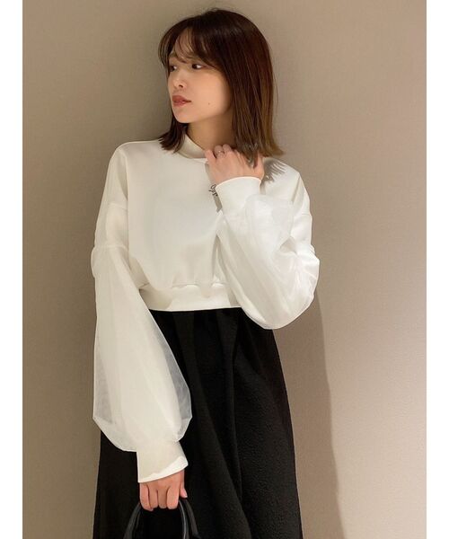 dazzlin（ダズリン）の「チュールスリーブロゴプルオーバー（Tシャツ/カットソー・レディース・チャコールグレー/ベージュ/オフホワイト・FREE）」の9枚目の写真