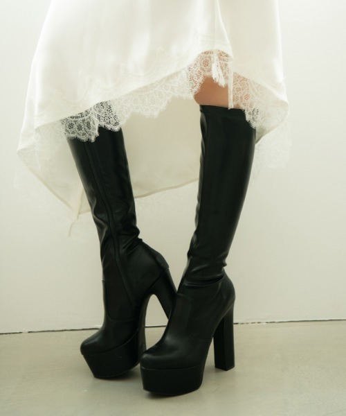 R&E（アールアンドイー）の「【R&E】太ヒールストレッチロングブーツ（ブーツ・レディース・ブラック系その他/ブラック/アイボリー・M/LL/L/S）」の19枚目の写真