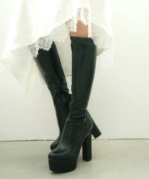 R&E（アールアンドイー）の「【R&E】太ヒールストレッチロングブーツ（ブーツ・レディース・ブラック系その他/ブラック/アイボリー・M/LL/L/S）」の17枚目の写真