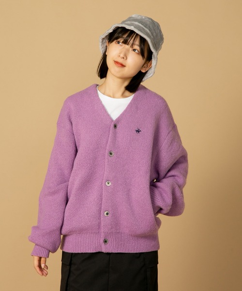 BEVERLY HILLS POLO CLUB（ビバリーヒルズポロクラブ）の「【BEVERLY HILLS POLO CLUB/ビバリーヒルズポロクラブ 】モヘアタッチ　無地　ニット　カーディガン　ワンポイントロゴ刺繍（カーディガン/ボレロ・レディース・ラベンダー/サックスブルー/レッド/ライトグリーン/ブラック/キャメル・MEDIUM/LARGE）」の4枚目の写真