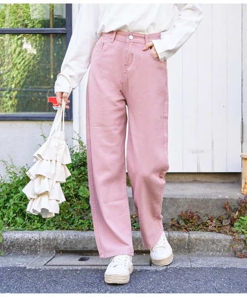 CHILLE（チル）の「ツイルストレートパンツ（デニムパンツ・レディース・ピンク/ブラック/ブルー・M/S）」の3枚目の写真