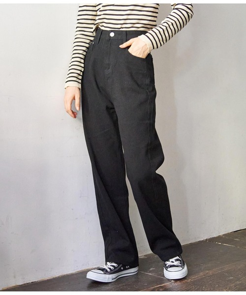 CHILLE（チル）の「ツイルストレートパンツ（デニムパンツ・レディース・ピンク/ブラック/ブルー・M/S）」の2枚目の写真