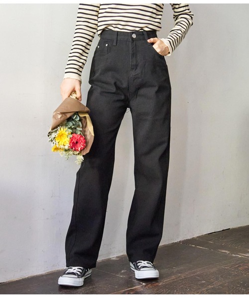 CHILLE（チル）の「ツイルストレートパンツ（デニムパンツ・レディース・ピンク/ブラック/ブルー・M/S）」の5枚目の写真