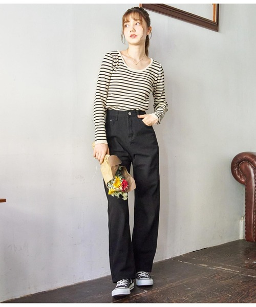 CHILLE（チル）の「ツイルストレートパンツ（デニムパンツ・レディース・ピンク/ブラック/ブルー・M/S）」の6枚目の写真