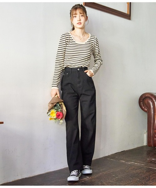 CHILLE（チル）の「ツイルストレートパンツ（デニムパンツ・レディース・ピンク/ブラック/ブルー・M/S）」の7枚目の写真