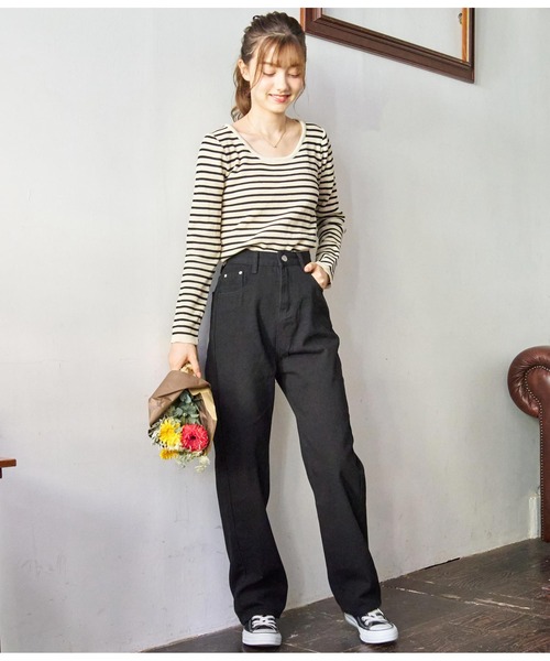 CHILLE（チル）の「ツイルストレートパンツ（デニムパンツ・レディース・ピンク/ブラック/ブルー・M/S）」の8枚目の写真