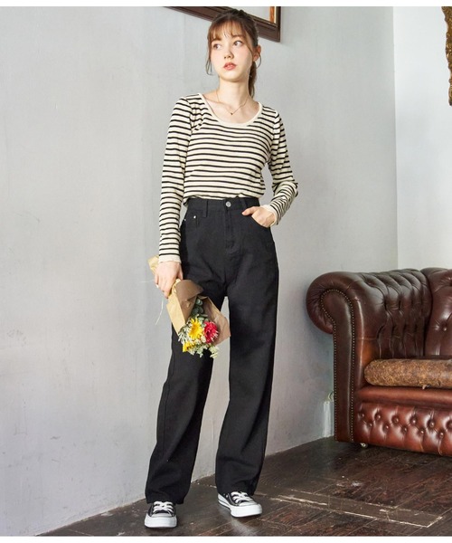 CHILLE（チル）の「ツイルストレートパンツ（デニムパンツ・レディース・ピンク/ブラック/ブルー・M/S）」の9枚目の写真