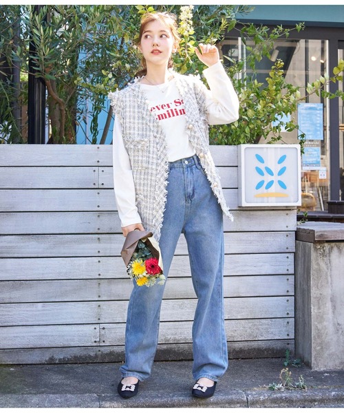 CHILLE（チル）の「ツイルストレートパンツ（デニムパンツ・レディース・ピンク/ブラック/ブルー・M/S）」の21枚目の写真