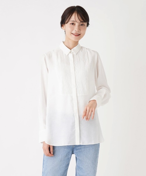 en recre（アンレクレ）の「ピンタックシャツブラウス（シャツ/ブラウス・レディース・オフホワイト/サックスブルー/ブラック・2）」の2枚目の写真