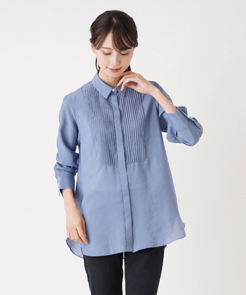 en recre（アンレクレ）の「ピンタックシャツブラウス（シャツ/ブラウス・レディース・オフホワイト/サックスブルー/ブラック・2）」の3枚目の写真